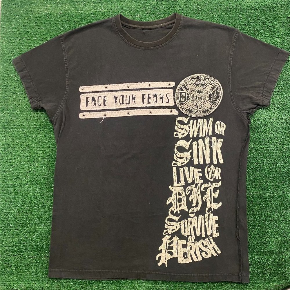 Vintage Y2K Blac Label Face Your Fears T-Shirt Black XL Gothic Punk Metal Biker